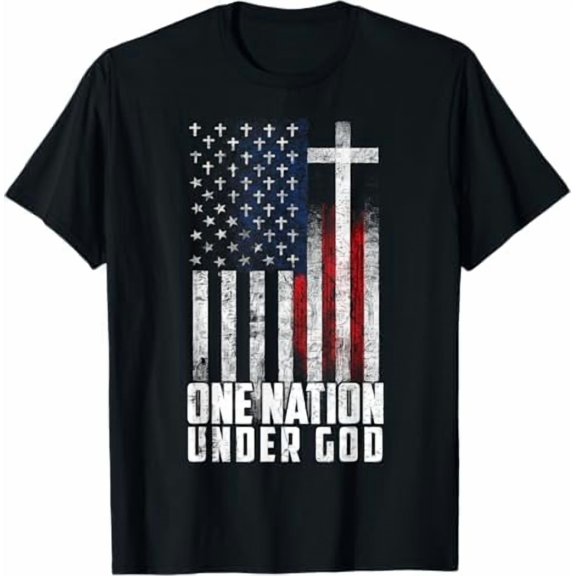 One Nation Under God Flag 4th of July Patriotic Christian T-Shirt USA American Flag Shirt Independence Day Freedom Tee