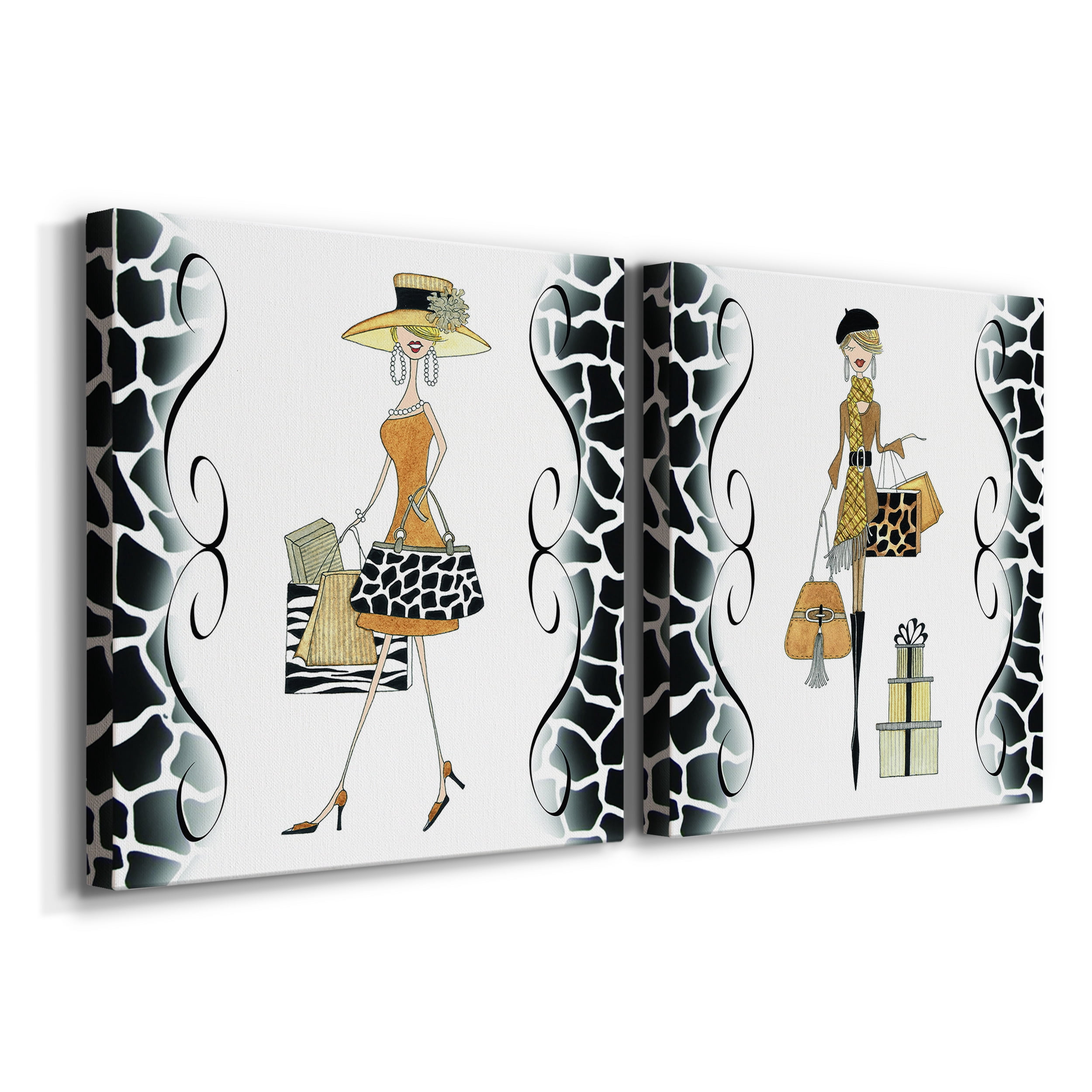 Swanky Shopper Gal - Premium Gallery Wrapped Canvas - Ready to Hang Set of 2 - 24 x 24 Each
