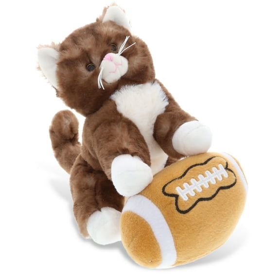 DolliBu Brown Cat Stuffed Animal with Football Plush - Soft Huggable Kitten, Adorable Playtime Plush Toy, Cute Pet Life Gift, Football Plush Doll Animal Toy for Kids and Adults - 7 Inches