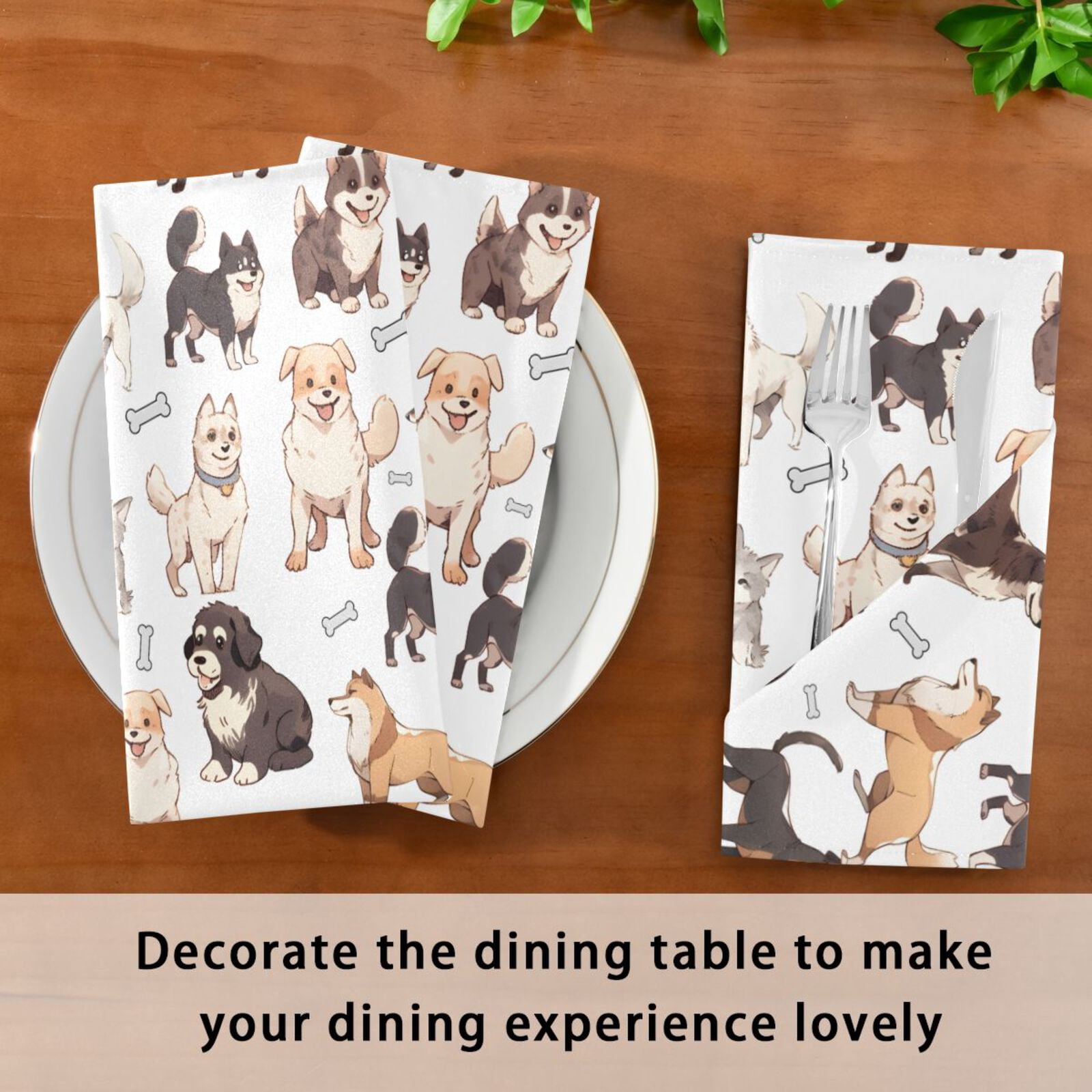 JSTEL Doodle Dog Print Cute Puppies Cloth Napkins Set of 6, 20x20 Inch Washable and Reusable Napkin for Decoupage Dinner Party Everyday Use