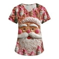 thumbnail image 2 of HaHaHappy Women's Christmas Scrubs Plus Size V Neck Casual Christmas Santa Print Scrub Shirts Dressy Short Sleeve Cute Scrub Tops Medical Uniform Nursing Nurse Workwear with Pocket Pink XL, 2 of 4