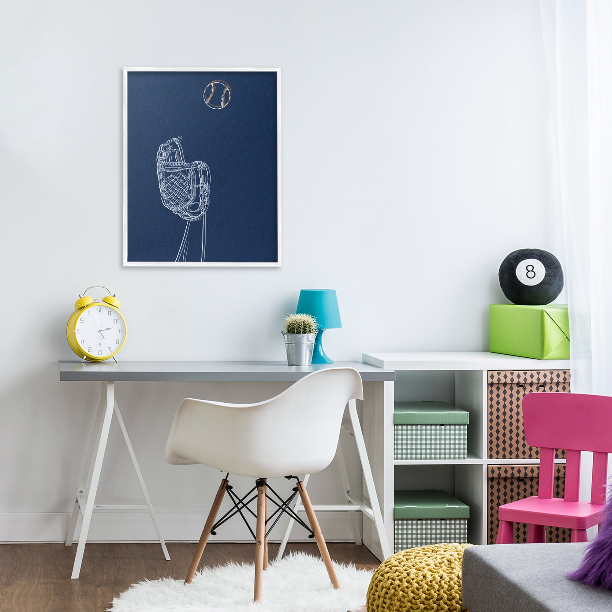 Stupell Industries Baseball Lines Contour White Framed Giclee Art, design by Marcus Prime