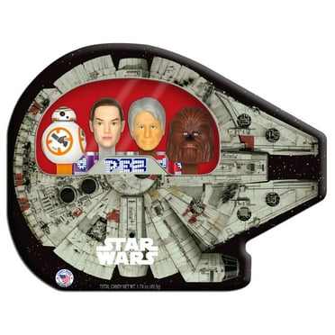 PEZ Candy Star Wars Millennium Falcon Gift Tin, 4 Candy Dispensers Plus 6 Rolls Assorted Fruit Candy, 1 Count, 1.74 oz