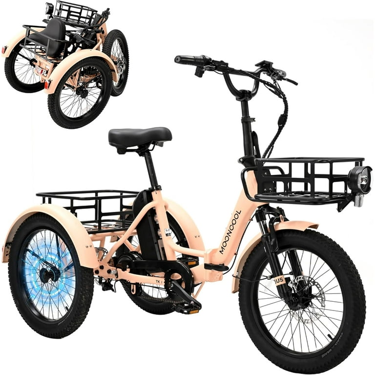 MOONCOOL TK1 Folding Electric Tricycle with Rack Bags 750W Motor 48V Foldable Ebike Electric Trike for Adults 20 Fat Tire 3 Wheel Electric Bicycle with Front Rear Baskets Walmart