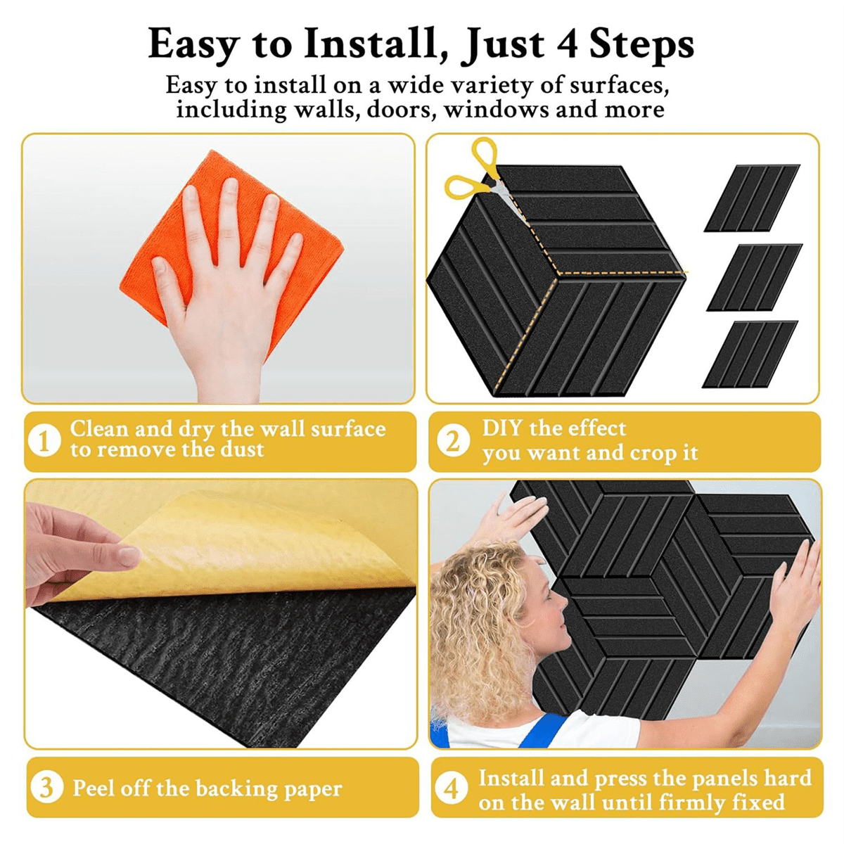 12 Pack Self Adhesive Acoustic Panels Soundproof Wall Panels,Sound Proof Foam Panels for Noise Absorbing Black