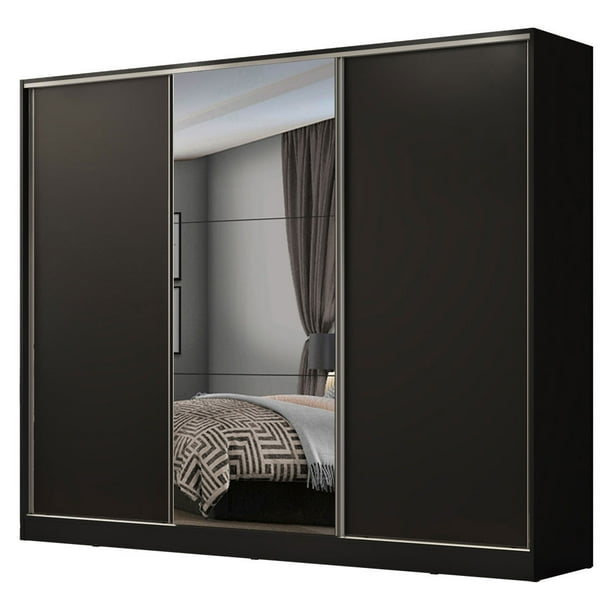 Ropero Closet Madesa Royale 3 puertas 1 Espejo NN MDF negro