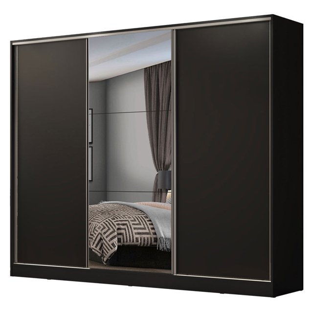 Ropero Closet Madesa Royale 3 puertas 1 Espejo NN MDF negro