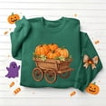 thumbnail image 6 of DeeHomeMo Pumpkin Harvest Cart Print Women Pullover Sweatshirt Wide Round Neck Long Sleeve Regular Fit Bow Applique On Sleeves For Fall Daily Casual Outing Army Green,L, 6 of 6