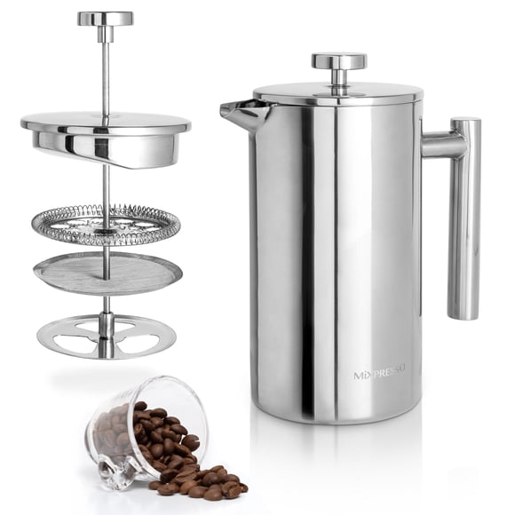 Mixpresso Stainless Steel French Press Coffee Maker 26 Oz 770 ml, Double Wall Insulated French Press Stainless Steel, Easy Clean Tea Brewer, Easy Pre
