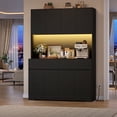 thumbnail image 5 of Hiphuta 71"Tall Modern Pantry Cabinet with Charge Station & Led Light, Freestanding Kitchen Hutch Cabinet for Dining Room, Black, 5 of 10