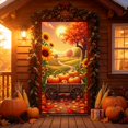 thumbnail image 4 of Cififendec Thanksgiving Harvest Door Cover, 70.87"×35.43", Rustic Pumpkin Sunflower Maple Leaf Fabric Door Banner for Fall Front Porch Door Decor, 4 of 9
