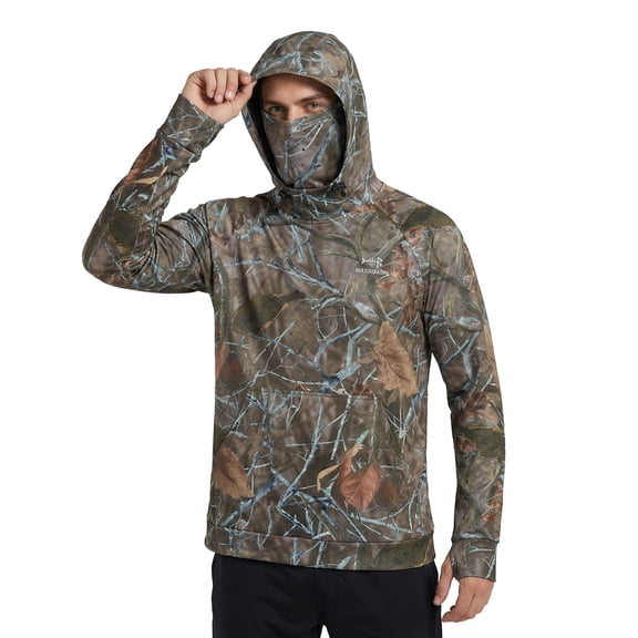 BASSDASH Men’s Fishing Fleece Hoodie with Neck Gaiter Water Resistant Performance Hunting Sweatshirt FS18M