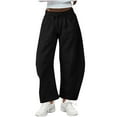 thumbnail image 2 of Women's High Waisted Wide Leg Pants Sweatpants Soft Elastic Waist Lounge Pants with Deep Pockets for Travel & Casual Baggy Pants, 2 of 9