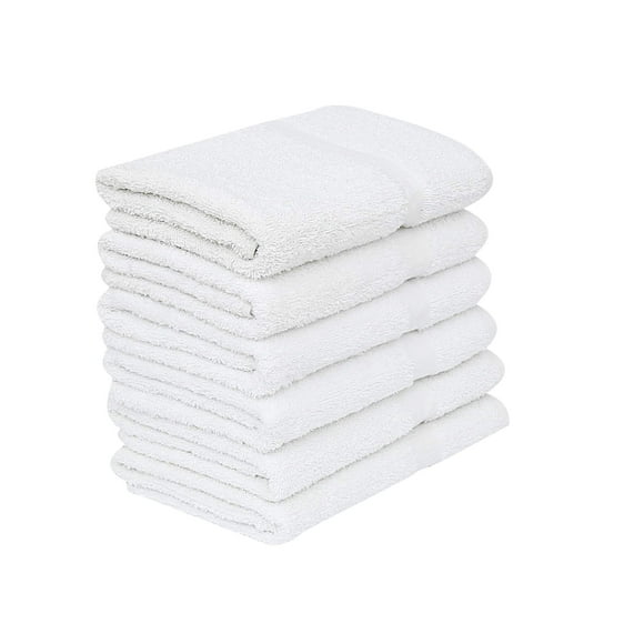 GOLD TEXTILES 6 White Economy Bath Towels Bulk (24x48 Inch) Cotton Blend for Softness-Commercial Grade Easy Care