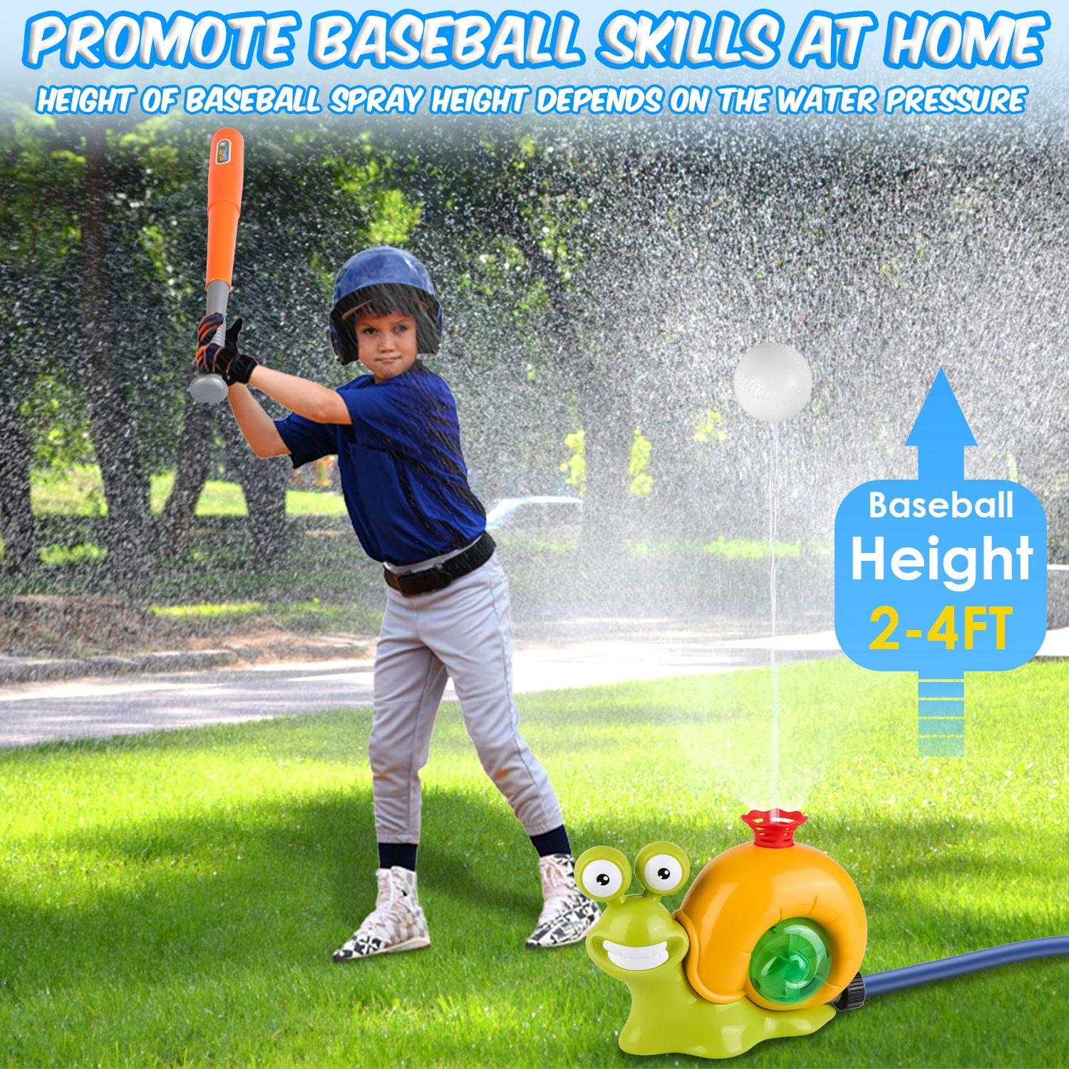 TeqHome 2 Pack Outdoor Toy Water Sprinkler Baseball Toy for Kids with 2 Sprinkler Nozzles 360° Rotating Spray Summer Outdoor Water Spray Snail Toys for Kids 4-8 Years Backyard Lawn