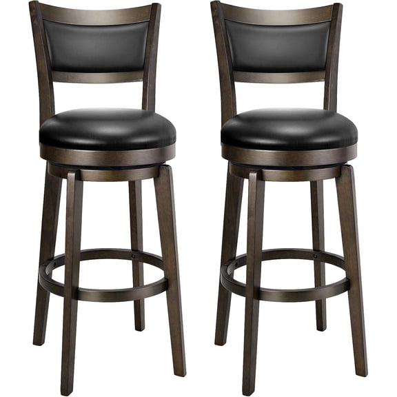 Swivel Bar Stools Set of 2, 30 Inch Bar Height Stools with High Backrest, Solid Wood Legs & Wrap-Around Footrest