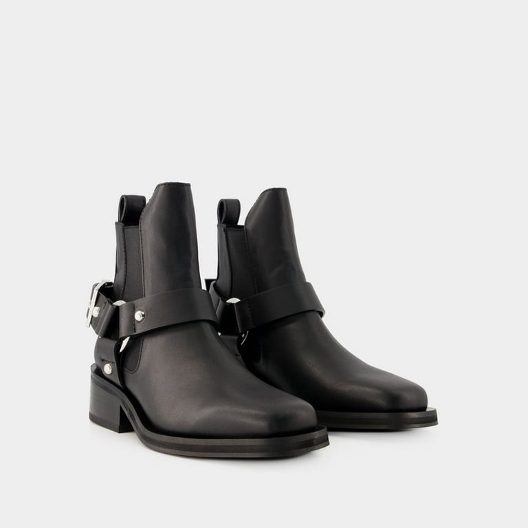 【関税込み】Chelsea Biker Ankle Boots - Ganni - Leather - Bl Ganni Female Chelsea Biker Ankle Boots - Leather - Black