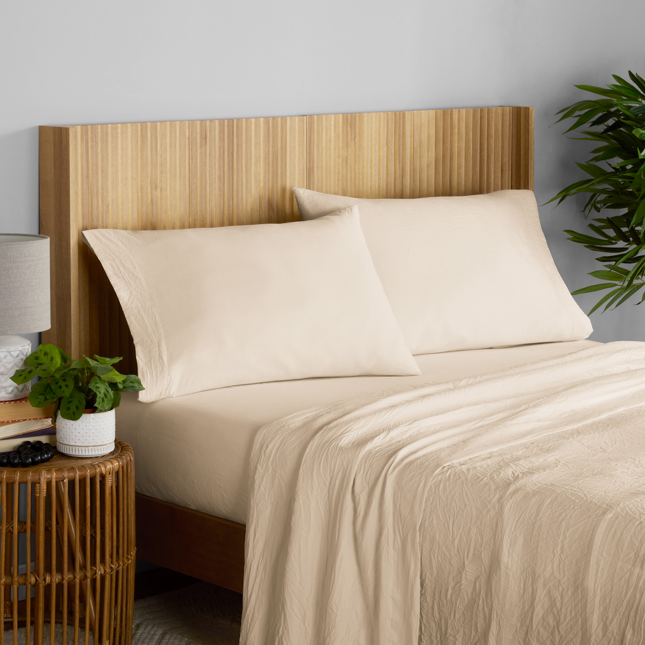 Mainstays Enzyme Washed Microfiber Bed Sheet Set, Vanilla Dream, Full, 4 Pieces