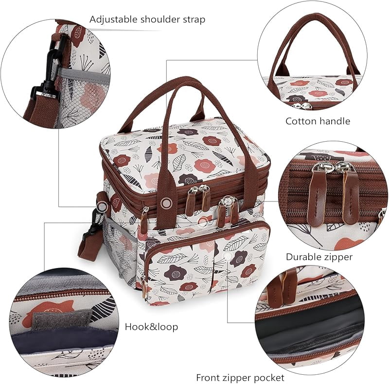 Lunch Bag Insulated Expandable Lunch Box for Women - Reusable Adults Floral Lunch Tote Bag Lunch Box for Office Work Picnic (Yellow Flower)