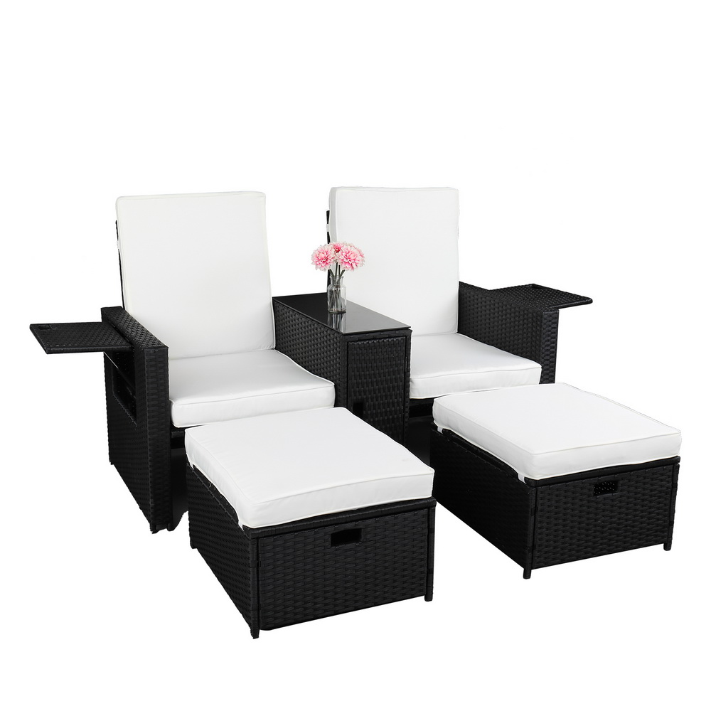 Veryke 5 Piece Outdoor Patio Rattan Lounge Chaise with Adjustable Backrest & Ottomans - image 2 of 10