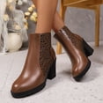 thumbnail image 6 of Xfvqtps Womens Ankle Boots with Embossed Pattern Back Zipper Chunky Block Heel Booties Elastic Side for Comfortable Winter Wear Brown, 6 of 9