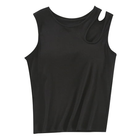 Women s Camisole Top with Built In Bra Sleeveless Solid Color Padded Garment Racerback Wide Straps Ribbed