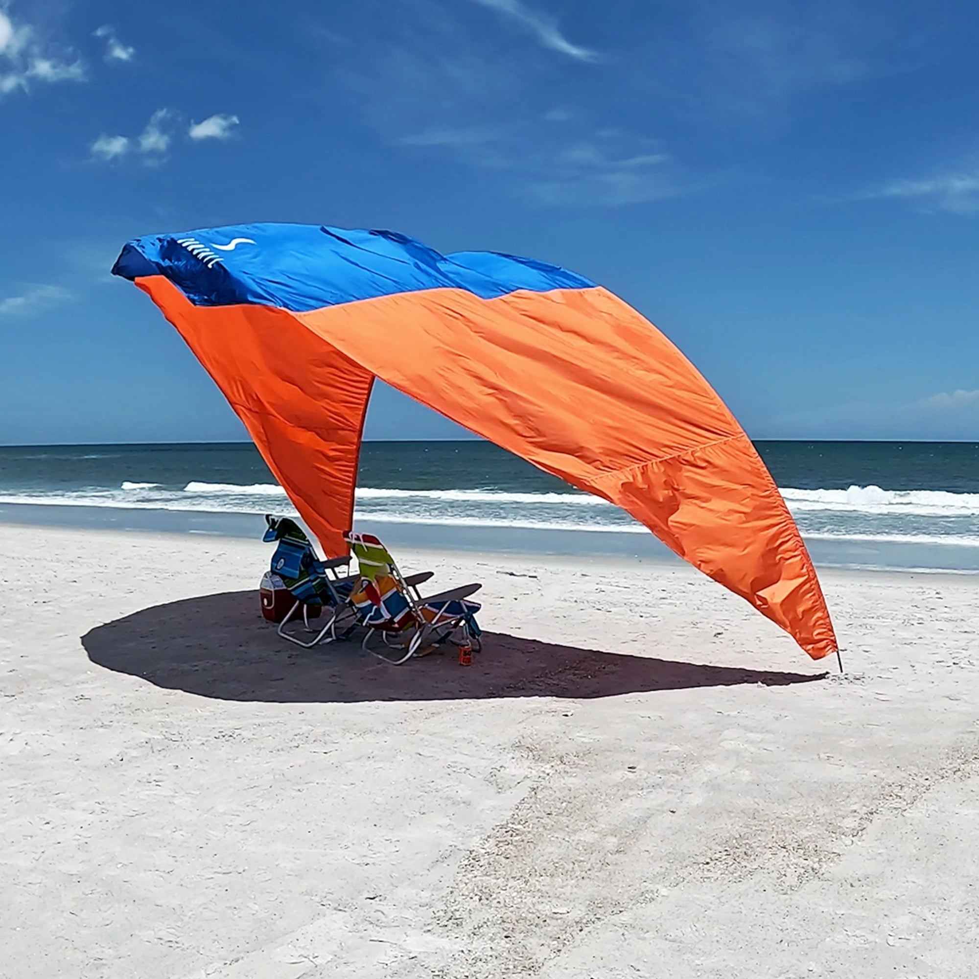 Beach Tent UV Protection Shade for 6 Adults, 120+ Sq Ft Pop Up Beach Shade, Beach Canopy Sun Protection, Portable Beach Tent Sun Shelter, Orange & Blue