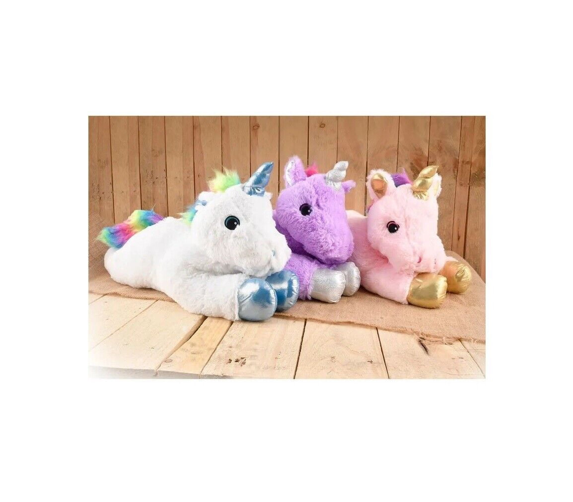 24" Big Dog Toy Jumbo Plush Unicorn Squeaker Rainbow Mane Tail Metallic Horn (Pink)