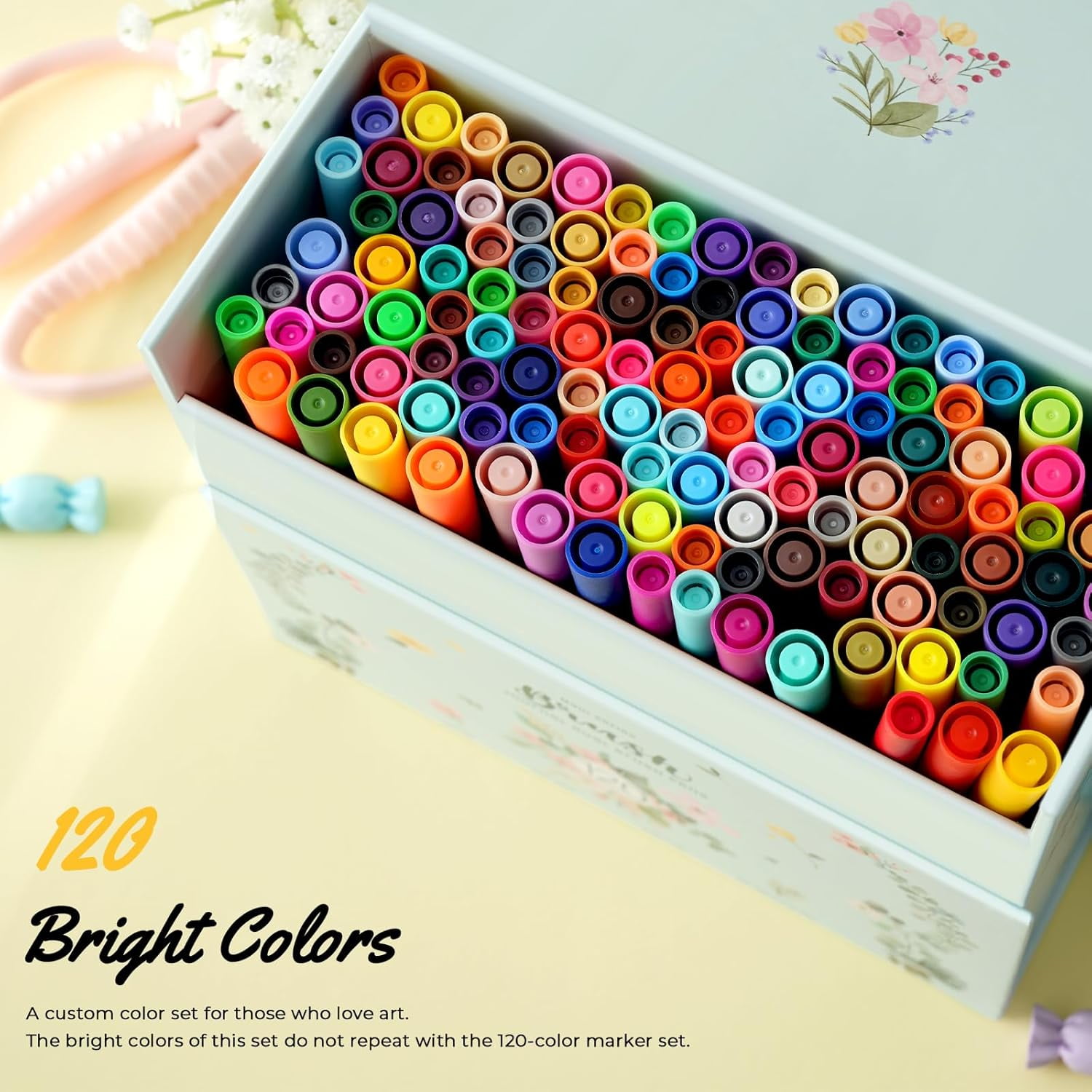 Ohuhu 120-Color Water-Based Markers Set, Fineliner & Brush Dual Tips for Art & Sketching