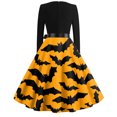 thumbnail image 5 of WTOBBY Women's Retro Halloween Printed Dress Featuring V-Neckline, Slim Casual Design, Long Sleeves, and Comfortable Fit for Party Wear ,Orange 2XL, 5 of 5