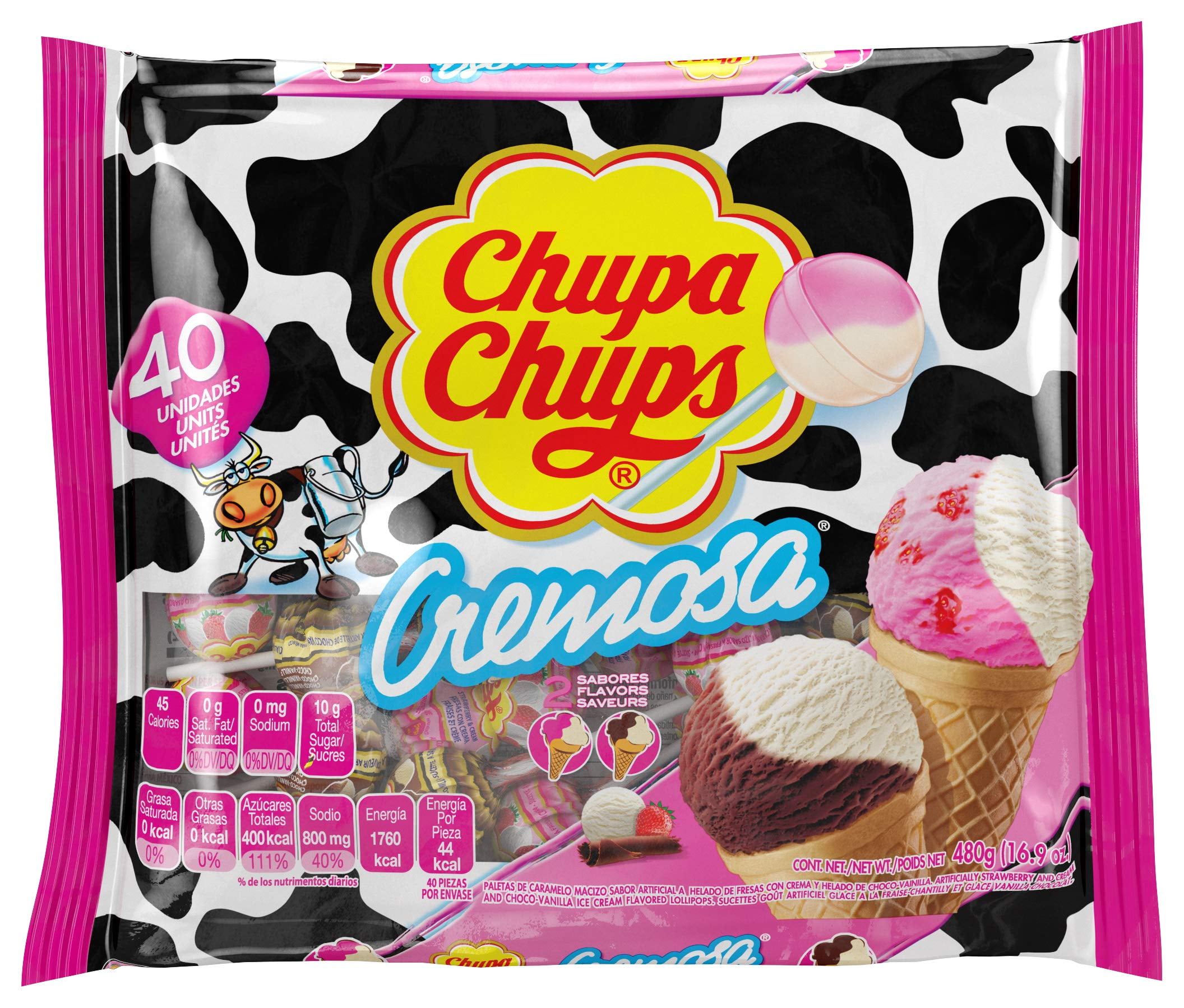 Chupa Chups Cremosa Lollipop Assortment, 2 Ice Cream Flavors, Individually Wrapped Candy for Kids, 16.9 OZ Bag (40 Suckers) ES4