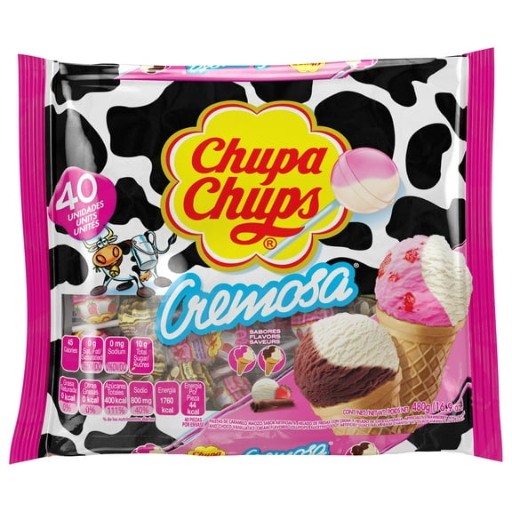 Chupa Chups Cremosa Lollipop Assortment, 2 Ice Cream Flavors, Individually Wrapped Candy for Kids, 16.9 OZ Bag (40 Suckers) ES4