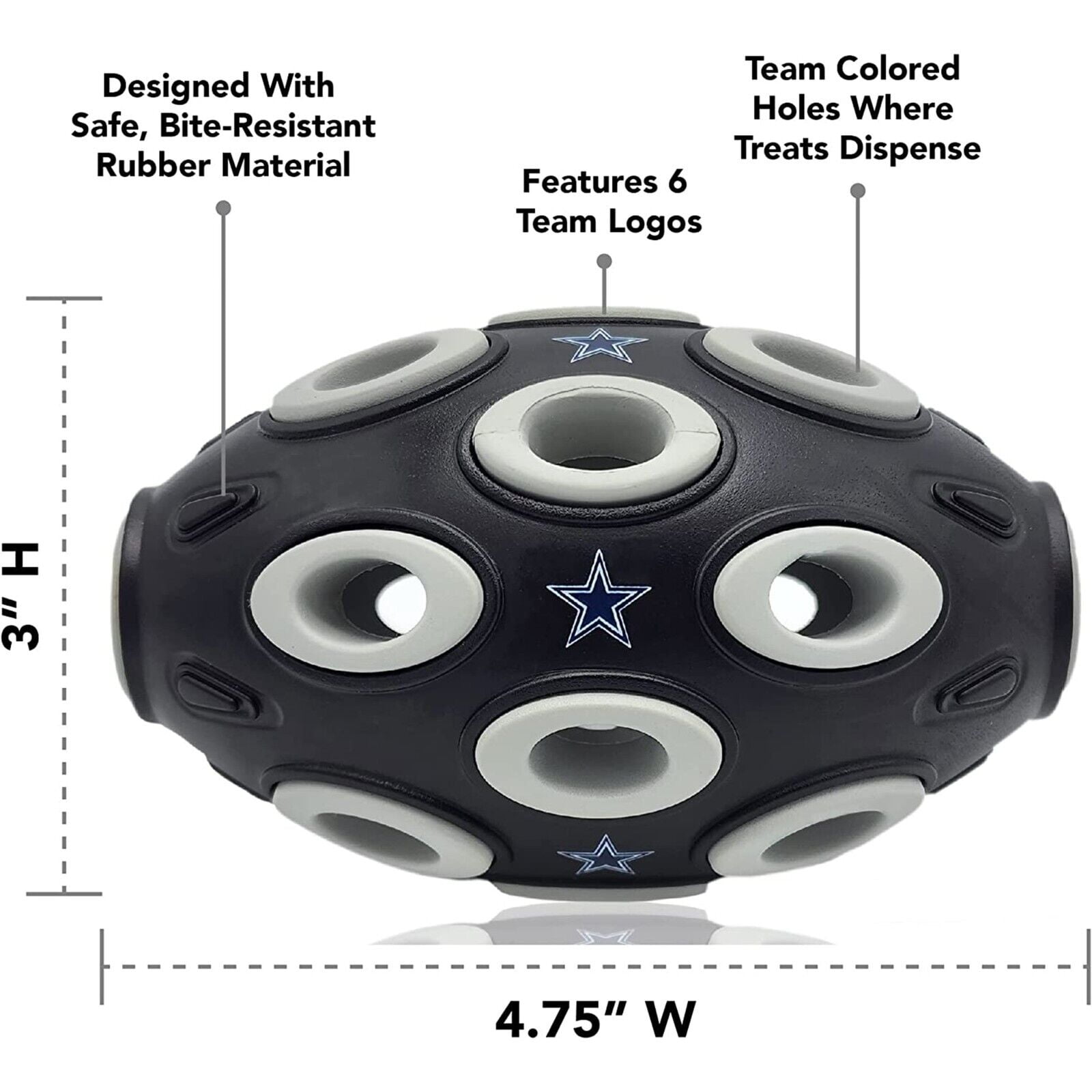 Pets First NFL Dallas Cowboys Football Treat Dispensing Toy for Dogs and Cats, Rubber Ball Toy