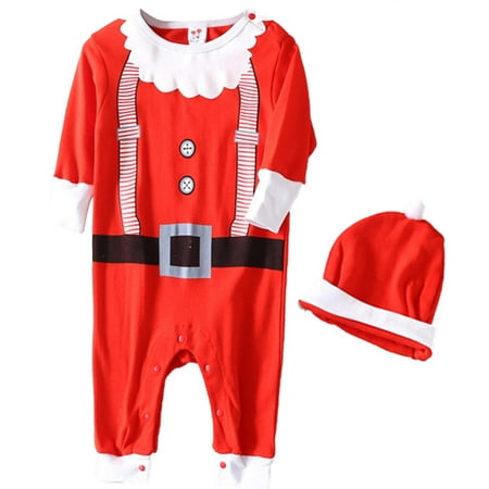 

Dadaria Baby Girl Boy Clothes Christmas Theme 0-24months Newborn Infant Boys Girls Jumpsuit Long Slevee Romper Clothing With Hat Red 18-24 Months Toddler