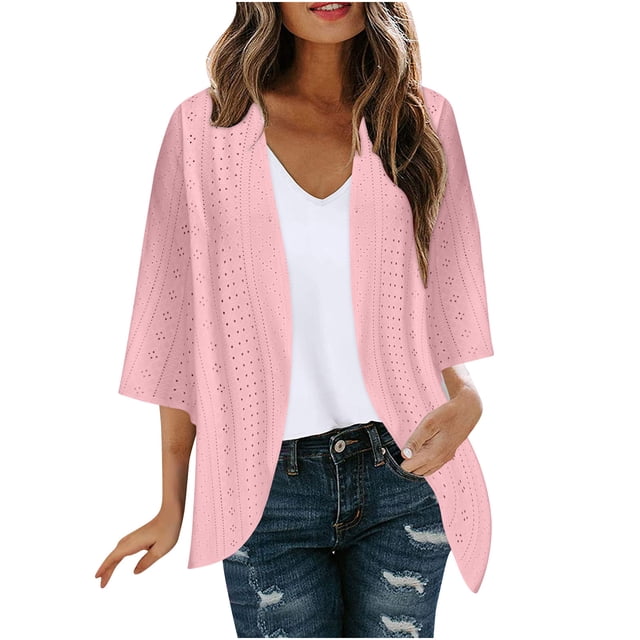 Hvobtty Vestes Cardigan Décontractées à Manches 3/4 pour Femmes, Blouse Décontractée à Manches Longues Imprimée avec Poche Cardigan