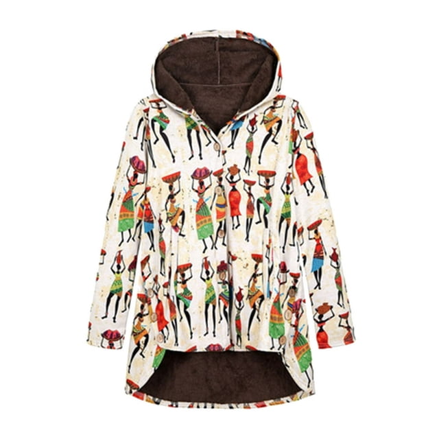 Veste à Capuche en Peluche Imprimée pour Femmes, Manteau en Polaire