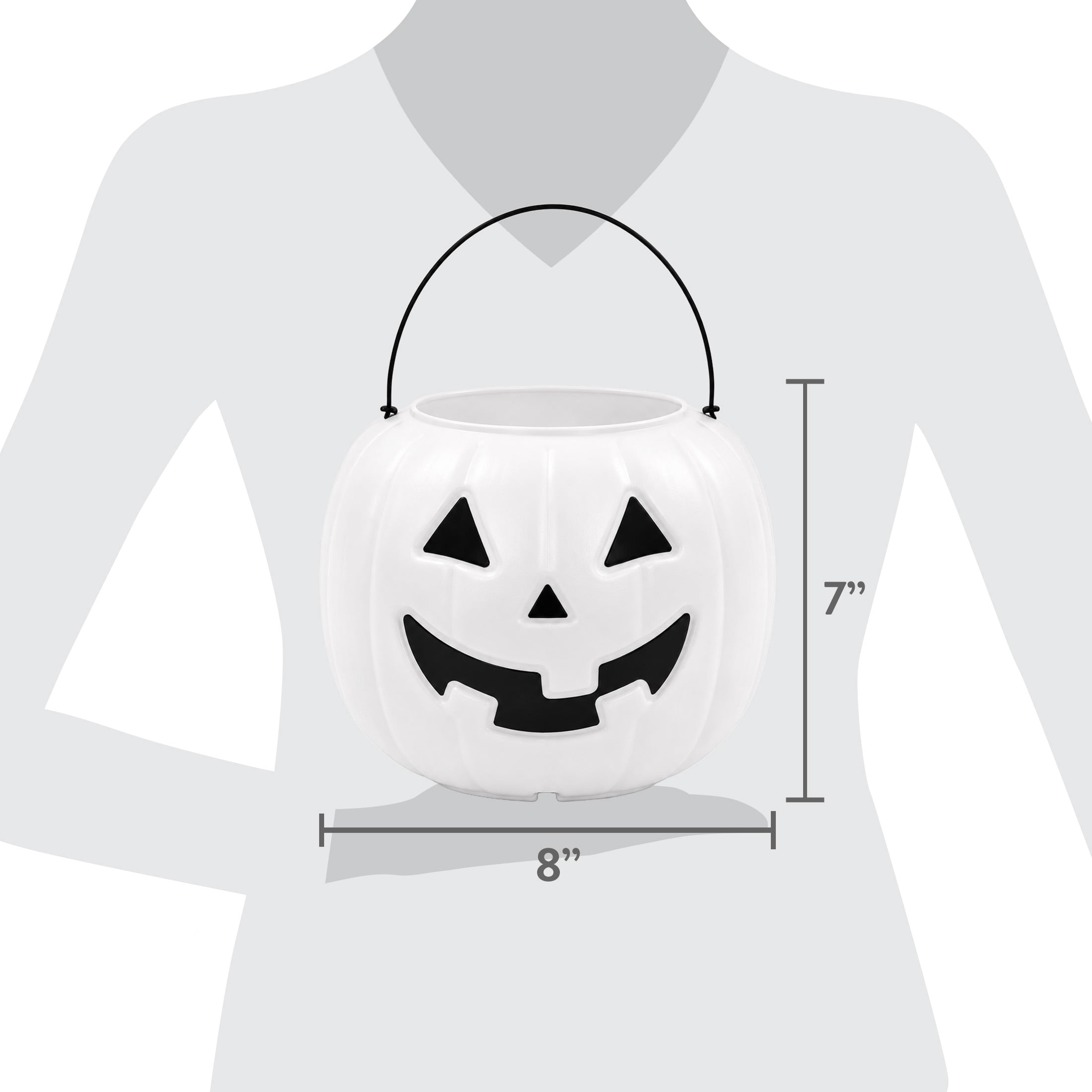 8" White and Black Pumpkin Pail Halloween Trick-or-Treat Basket, by Way To Celebrate