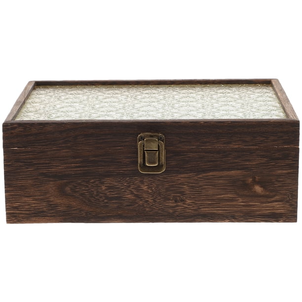 Caja de madera para guardar joyas, estuche organizador de joyas con ventana de cristal