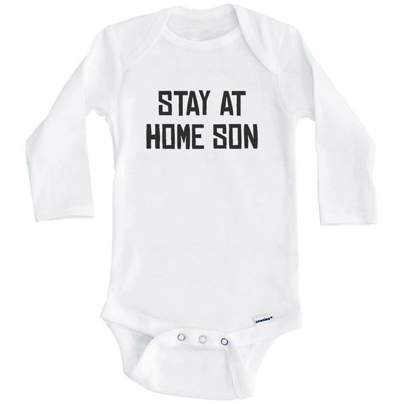 Stay At Home Son Funny One Piece Baby Bodysuit (Long Sleeve), 6-9 Months White