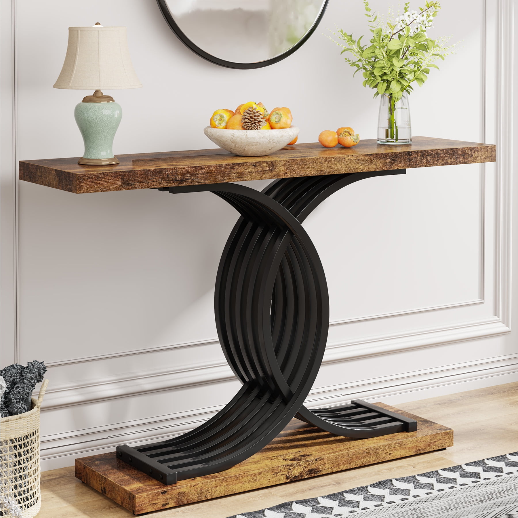 Demi Bonn 39" Console Table, Narrow Faux Marble Entryway Hallway Sofa Table for Hallway, Entrance, Living Room, Bedroom, Brown