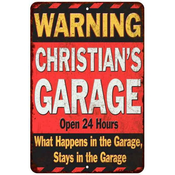 CHRISTIAN'S Garage Warning Man Cave Wall Decor 8 x 12 High Gloss Metal 208120030239