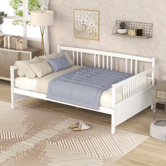 Tcbosik Full Size Wooden Daybed Frame with Under-Bed Storage Space, 3-Sided Sofa Bed with Slats Support, for Bedroom or Living Room, White