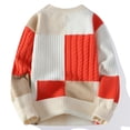 thumbnail image 3 of TFEOQRY Men's Crew Neck Patchwork Sweater Cable Knit Long Sleeve Color Block Casual Pullover Fall Winter Top Orange, 3 of 8