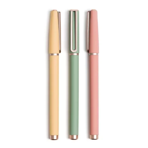 3ct Soft Touch Felt Tip Pens - Rose Gold Accents: 0.7mm Black Ink, Journaling & Cute Pens, Stationery Set