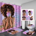 thumbnail image 1 of Juego de 4 cortinas de ducha para niña negra, diseño de mariposa azul y morado, reina de la melanina, mujer afroamericana, decoración de baño, cortina de ducha negra de tela impermeable, alfombrilla, 1 of 7