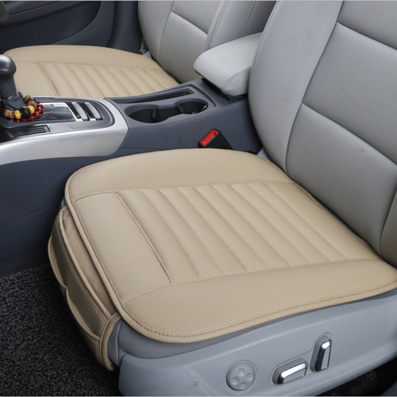 Car Seat Pad with PU Leather Bamboo Charcoal Car Seat Protector for for Auto Supplies Office Chair Single Seat without Backrest Car Seat Cushion 2-Pack,Black