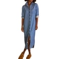 thumbnail image 2 of Joernso Women's Casual Denim Shirt Dress Roll Up Long Sleeve Button Down Maxi Dress Lapel Long Shift Jean Dress, 2 of 8