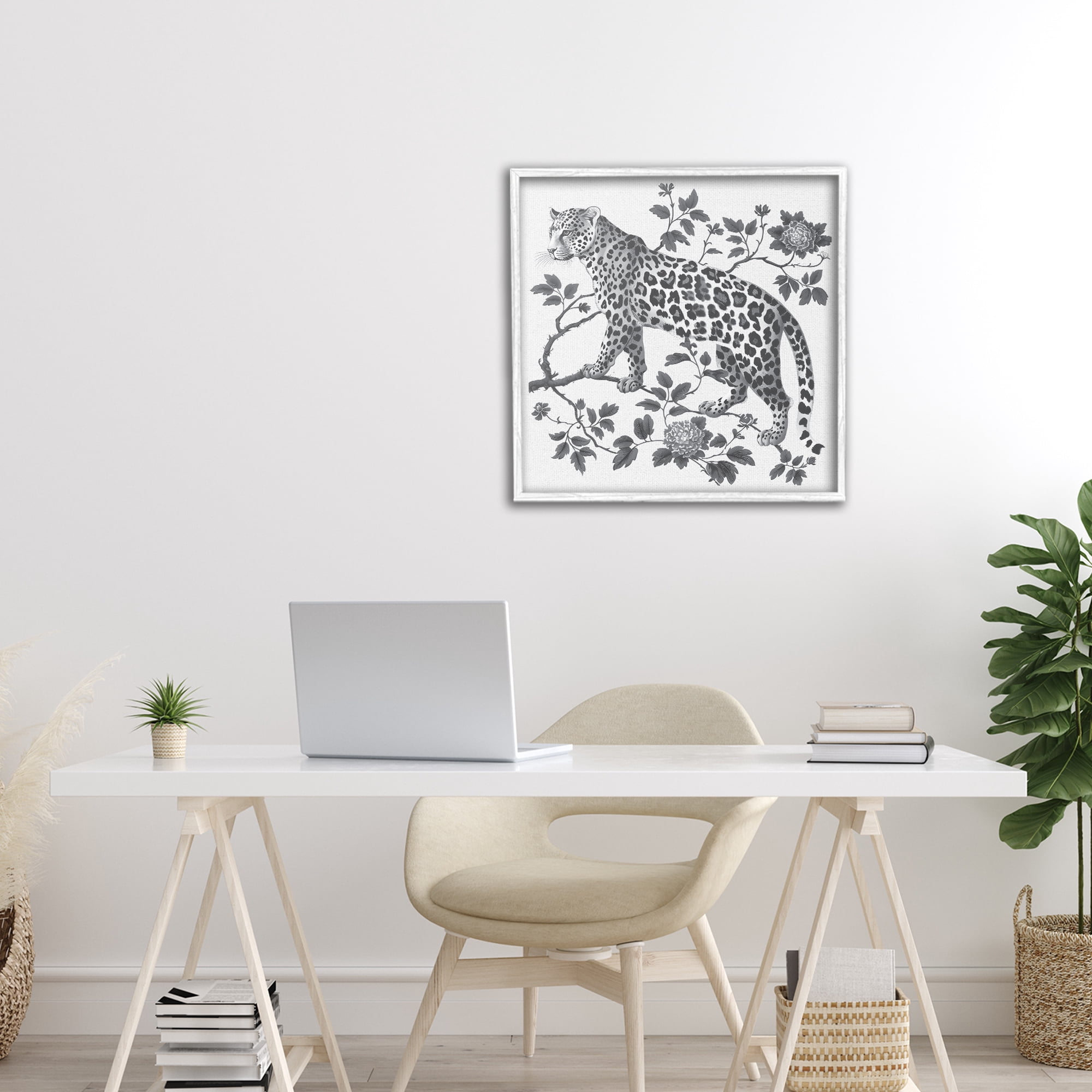 Monochrome Detail Leopard White Framed Giclee Art, design by Lettered and Lined