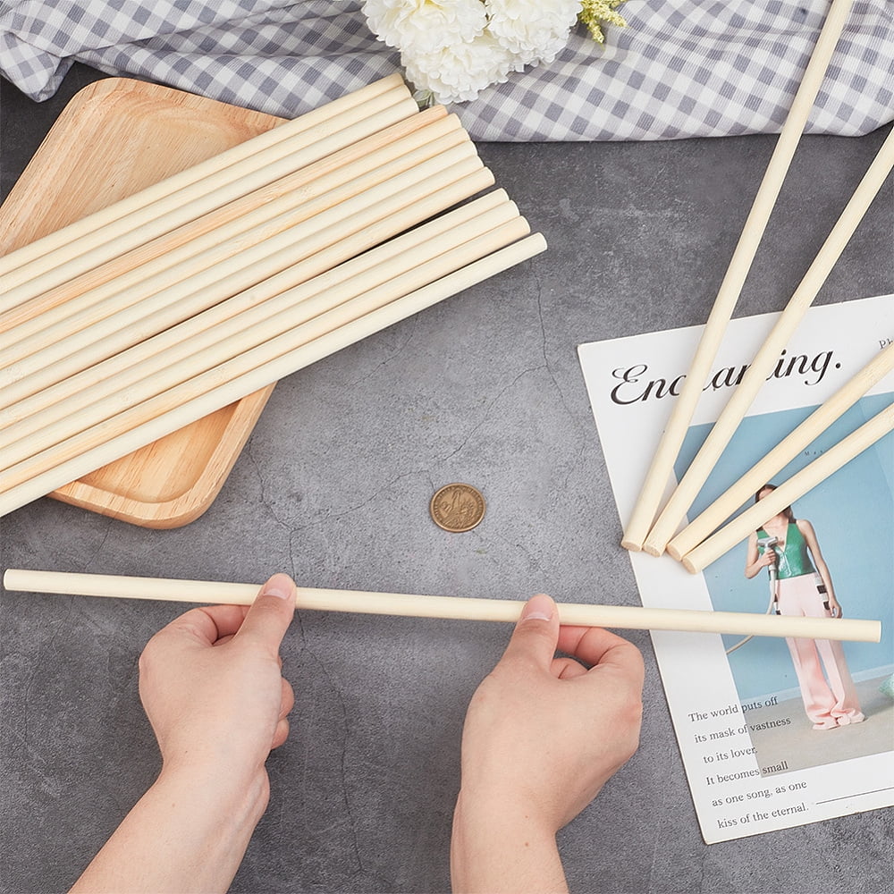 100Pcs Round Wood Sticks 15.7 inch Long Unfinished Wooden Strips 0.4 inch Round Dowels Strips Wooden Dowel Rod Natural Wood Sticks Model Accessories