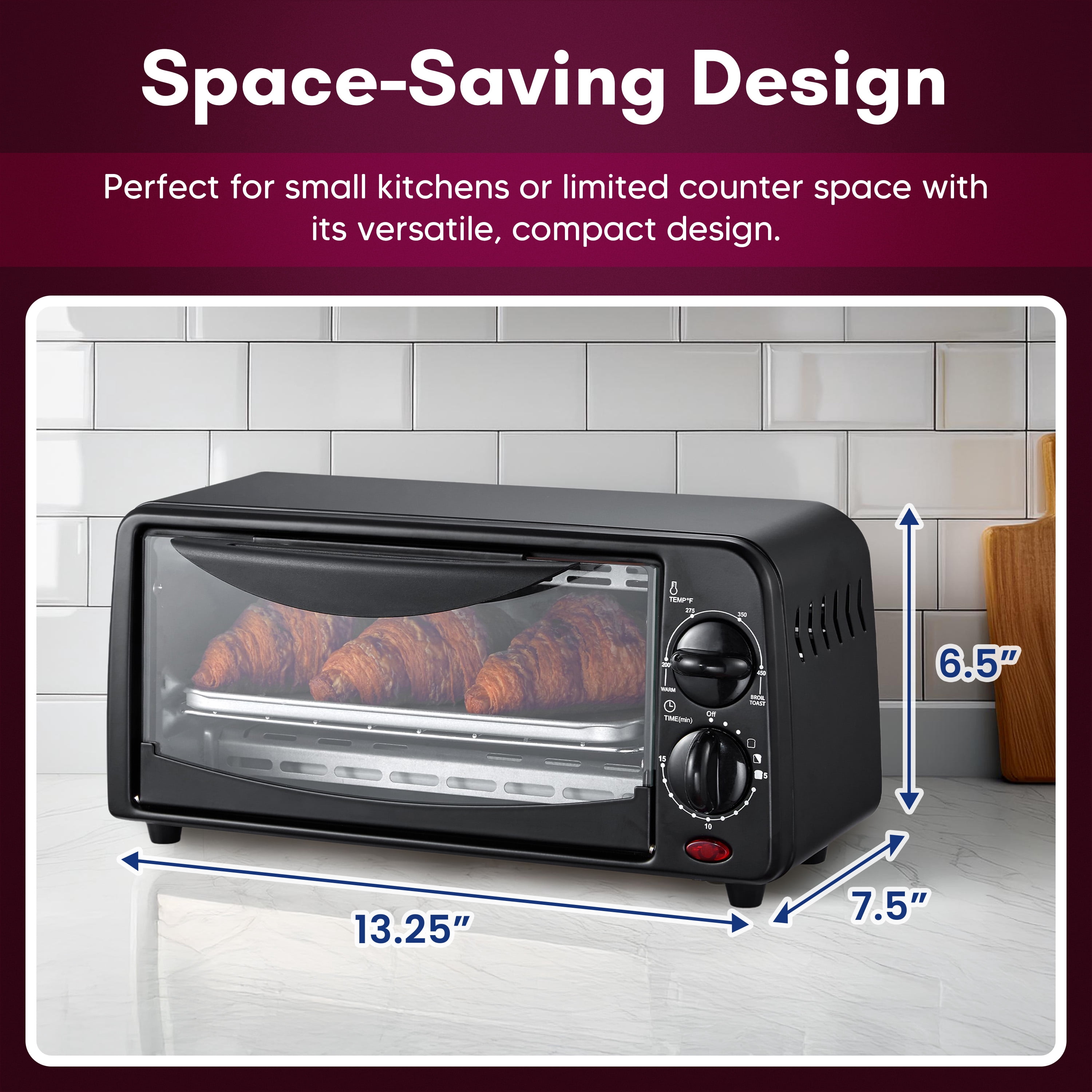 2 Slice Toaster Oven with Time and Temp Knobs